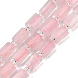 Natural Rose Quartz Beads Strands, Faceted, Column, with Seed Beads, 12x8mm, Hole: 1.2mm, about 26pcs/strand, 15.35''(39cm)(G-G162-D02-01)