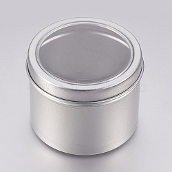 Round Aluminium Tin Cans, Aluminium Jar, Storage Containers for Jewelry Beads, Candies, with Slip-on Lid and Clear Window, Platinum, 6.7x5.2cm, Capacity: 100ml(3.38 fl. oz)(CON-L007-01-100ml)