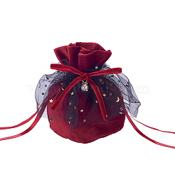 Velvet Jewelry Drawstring Gift Bags, Wedding Favor Candy Bags, Dark Red, 14x15.5x0.5cm(ABAG-CJC0003-01)