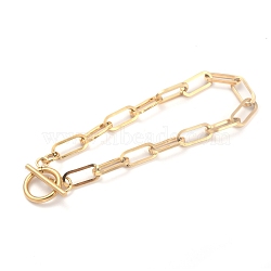 Ion Plating(IP) 304 Stainless Steel Paperclip Chain Bracelets, with Toggle Clasps, Golden, 8 inch(20.2cm)(BJEW-O186-03G)