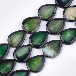Natural Crackle Agate Beads Strands, Dyed, Teardrop, Green, 40~41x29~31x5.5~7mm, Hole: 2mm, about 10pcs/strand, 15.5 inch(X-G-T121-02D)