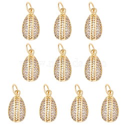 10Pcs Rack Plating Brass Micro Pave Clear Cubic Zirconia Charms, with Jump Rings, Long-Lasting Plated, Cadmium Free & Lead Free, Teardrop, Real 18K Gold Plated, 14x8x3mm, Hole: 3.2mm(ZIRC-SZ0004-27)