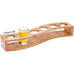 6-Hole Bamboo Glass Holder Display Racks, Whiskey Spirits Wine Glass Holder, for Bar Tasting Serving Tray, Kitchen Tools, Wave Shape, Light Khaki, 32.5x6~7.8x5cm, Inner Diameter: 3.9cm(ODIS-WH0025-71)