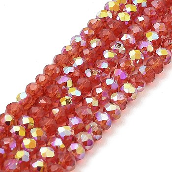 Baking Painted Transparent Glass Beads Strands, Imitation Opalite, Faceted, AB Color Plated, Round, Dark Red, 4.5x4mm, Hole: 0.9mm, about 117~118pcs/strand, 17.13~17.32''(43.5~44cm)