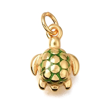 Brass Enamel Pendants, Tortoise Charms, Cadmium Free & Lead Free, Real 24K Gold Plated, Green, 11x8x3.5mm, Hole: 2.5mm