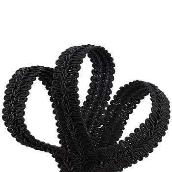 Polyester Braided Lace Trim, Sewing Centipede Lace Ribbon, for Clothes Accessories and Curtains Accessories, Black, 5/8 inch(16mm), about 10.94 Yards(10m)/Card