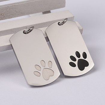 Rectangle with Paw Print 304 Stainless Steel Pendants, Rectangle, Mixed Color, 35x21x2mm, Hole: 5mm