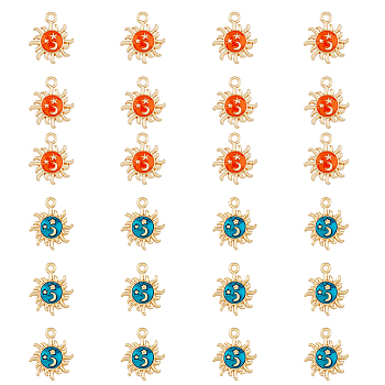 28Pcs 2 Colors Alloy Enamel Pendants, Golden, Sun with Star & Moon Charm, Mixed Color, 18x15.5x3.5mm, Hole: 2mm, 14pcs/color