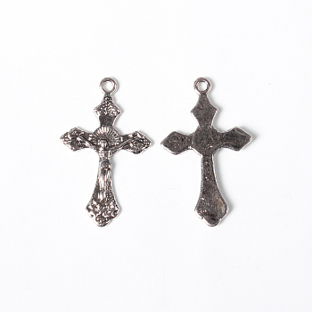 Tibetan Style Pendants, For Easter, Cadmium Free & Nickel Free & Lead Free, Crucifix Cross Pendant, Antique Silver, 33.5x20.5x2.5mm, Hole: 2mm