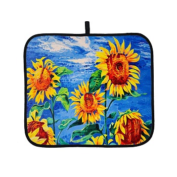 Towel Cloth Dish Drying Mat for Kitchen, with Foam, Rectangle, Sunflower Pattern, 460x590x4.5mm