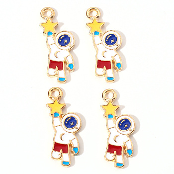 Alloy Enamel Pendants, Spaceman with Star, Light Gold, Colorful, 25x11x2mm, Hole: 2mm
