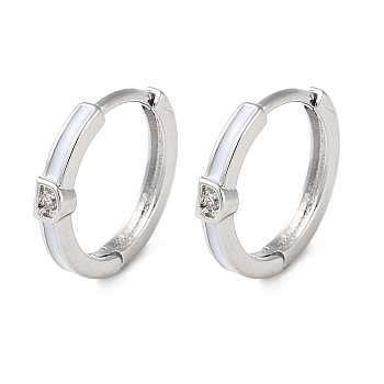 Brass Micro Pave Clear Cubic Zirconia Hoop Earrings for Women, Platinum, 12.5x13.5x2.5mm