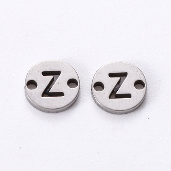 201 Stainless Steel Links, Laser Cut, Flat Round with Letter, Letter.Z, 6x6x1mm, Hole: 0.8mm
