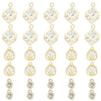 3Pcs 3 Styles Brass Micro Pave Clear Cubic Zirconia Charms Pendants, Long-Lasting Plated, Real 14K Gold Filled, 8~14.7x5~10.5mm, Hole: 1.2~1.5mm, 1pc/style