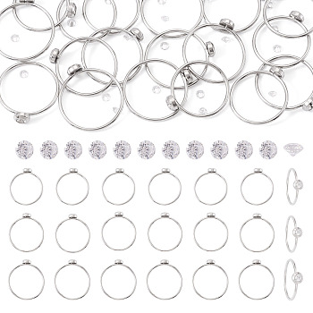 18Pcs 304 Stainless Steel Finger Ring Rhinestone Settings, 20Pcs Cubic Zirconia Beads, Stainless Steel Color, Tray: 2.8mm, 1.2mm, 16.5~18.2mm
