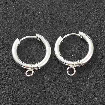201 Stainless Steel Huggie Hoop Earring Findings, with Horizontal Loop and 316 Surgical Stainless Steel Pin, Silver, 19x17x2.5mm, Hole: 2.5mm, Pin: 1mm
