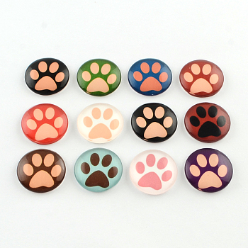 Half Round/Dome Dog Paw Print Photo Glass Flatback Cabochons for DIY Projects, Mixed Color, 12x4mm