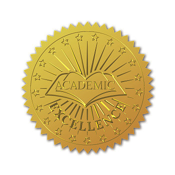 Self Adhesive Gold Foil Embossed Stickers, Medal Decoration Sticker, Word EXCELLENCE ACADEMIC, Gold, 22x6x0.05cm, 4pcs/sheet