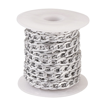 Pandahall Oxidation Aluminum Curb Chains, Unwelded, with Spool, Oval, Silver, 10x6x1.6mm, about 16.40 Feet(5m)/Roll