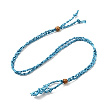 Braided Wax Rope Cord Macrame Pouch Necklace Making, Adjustable Wood Beads Interchangeable Stone Necklace, Deep Sky Blue, 35.43 inch(90cm), 4mm