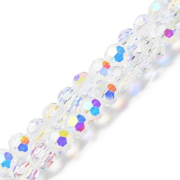 Transparent Electroplate Glass Beads Strands, AB Color Plated, Faceted, Bamboo, Clear AB, 7.6x5.5~6x4mm, Hole: 1.4mm, about 72pcs/strand, 21.85''(55.5cm)