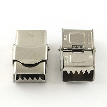 Smooth Surface 201 Stainless Steel Watch Band Clasps, Stainless Steel Color, 25x15x9mm, Hole: 12x6mm