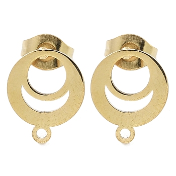 Ring Ion Plating(IP) 304 Stainless Steel Stud Earring Findings, with Loop, Golden, 11.5x9.5mm, Hole: 1.2mm, Pin: 0.8x11mm