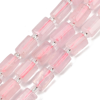 Natural Rose Quartz Beads Strands, Faceted, Column, with Seed Beads, 12x8mm, Hole: 1.2mm, about 26pcs/strand, 15.35''(39cm)