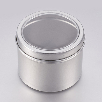 Round Aluminium Tin Cans, Aluminium Jar, Storage Containers for Jewelry Beads, Candies, with Slip-on Lid and Clear Window, Platinum, 6.7x5.2cm, Capacity: 100ml(3.38 fl. oz)