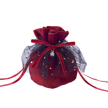 Velvet Jewelry Drawstring Gift Bags, Wedding Favor Candy Bags, Dark Red, 14x15.5x0.5cm