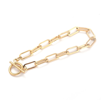 Ion Plating(IP) 304 Stainless Steel Paperclip Chain Bracelets, with Toggle Clasps, Golden, 8 inch(20.2cm)
