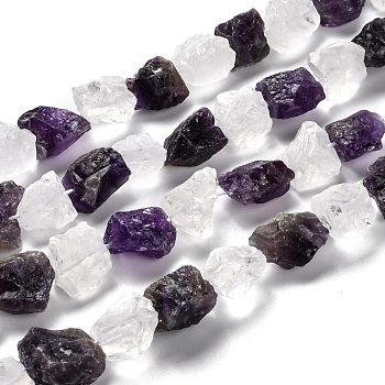 Rough Raw Natural Quartz Crystal & Amethyst Beads Strands, Nuggets, 15~24x16~19x10~13mm, Hole: 1.2mm, about 26pcs/strand, 15.94 inch(40.5cm)