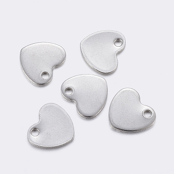 304 Stainless Steel Charms, Stamping Blank Tag, Heart, Stainless Steel Color, 9x10x0.8mm, Hole: 1.2mm