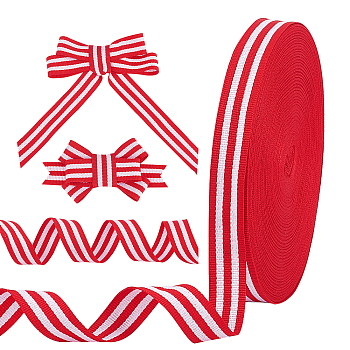 Polyester Ribbon, with Stripe Pattern, for Garment Accessories, Red, 3/4 inch(20mm), 50yards, about 45.72m/set