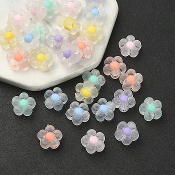 30Pcs 6 Colors Transparent Acrylic Beads, Frosted, Bead in Bead, Flower, Mixed Color, 12x12.5x6mm, Hole: 2.5mm, 5pcs/color