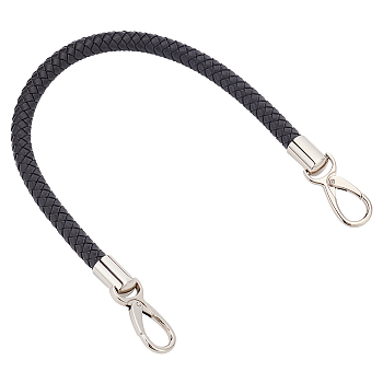 PU Imitation Leather Braided Bag Handle, Bag Strap, with Alloy Snap Clasp, Black, 49.5x1.3cm, Inner Diameter: 1.5cm