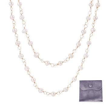 1 Strand Handmade Cultured Freshwater Pearl Beaded Chains, with Copper Wire, Soldered, without Spool/Card Paper, Real 18K Gold Plated, 6~10x7~9x4~7mm; 39.37 inch(1m)/strand