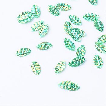 Plastic Paillette Links, Sequins Beads, Leaf, Green, 8.5x4.5x0.5mm, Hole: 1mm, about 30000pcs/500g