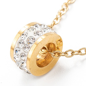 Clay Rhinestone Rondelle Beads Pendant Necklaces, with 304 Stainless Steel Chain, Golden, 17.51 inch(44.5cm)