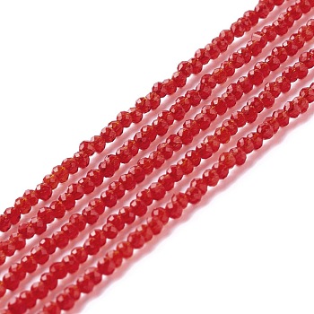 Transparent Glass Beads Strands, Faceted, Round, Cerise, 2mm, Hole: 0.6mm, about 182~201pcs/strand, 14.57~15.24 inch((37~38.7cm)