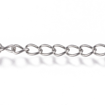 3.28 Feet 304 Stainless Steel Chain, Curb Chain, Twisted Chain, Soldered, Stainless Steel Color, 3.5x2.5x1mm