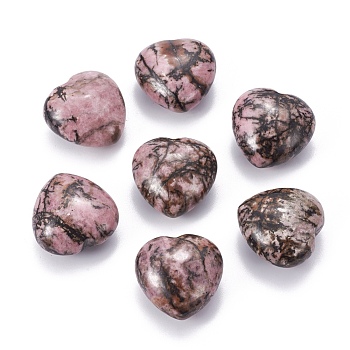 Natural Rhodonite Heart Love Stone, Pocket Palm Stone for Reiki Balancing, 24.5x25x14mm