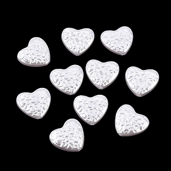 ABS Plastic Imitation Pearl Beads, Patterned Heart, White, 20x22x6.5mm, Hole: 1.8mm, about 290pcs/500g