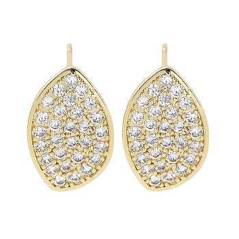 Brass Micro Pave Clear Cubic Zirconia Studs Earring for Women, Leaf, Real 18K Gold Plated, 15.5x10mm