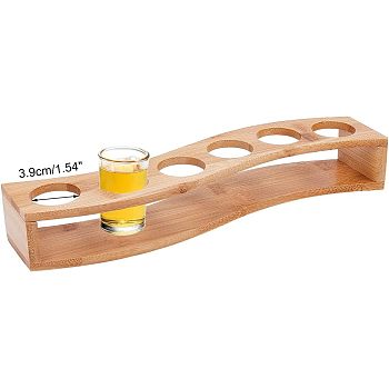 6-Hole Bamboo Glass Holder Display Racks, Whiskey Spirits Wine Glass Holder, for Bar Tasting Serving Tray, Kitchen Tools, Wave Shape, Light Khaki, 32.5x6~7.8x5cm, Inner Diameter: 3.9cm