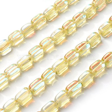 Synthetic Moonstone Beads Strands, Dyed, Holographic Beads, Nuggets, Champagne Yellow, 8~11x6~7mm, Hole: 1mm; about 14.9inches(38cm)(G-J385-A09)