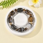 Natural Banded Agate Bead Stretch Bracelets, Dyed & Heated, Barrel, Inner Diameter: 2-1/4 inch(5.8cm)(G-P570-01M)