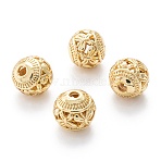 Alloy Hollow Beads, Round with Butterfly, Cadmium Free & Lead Free, Real 18K Gold Plated, 8x7~8mm, Hole: 1.5~2mm(X1-PALLOY-P238-15G-RS)
