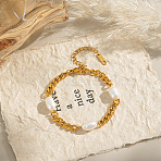 Natural Freshwater Pearl Link Bracelets, 304 Stainless Steel Cuban Chain Jewelry for women, Real 18K Gold Plated, 6-3/4 inch(17cm)(PR3665)