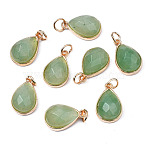 Natural Green Aventurine Pendants, with Light Gold Plated Brass Edge and Iron Loops, Teardrop, Faceted, 19x12x7.5mm, Jump Ring: 6x1mm, Inner Diameter: 4mm(G-S359-364C)
